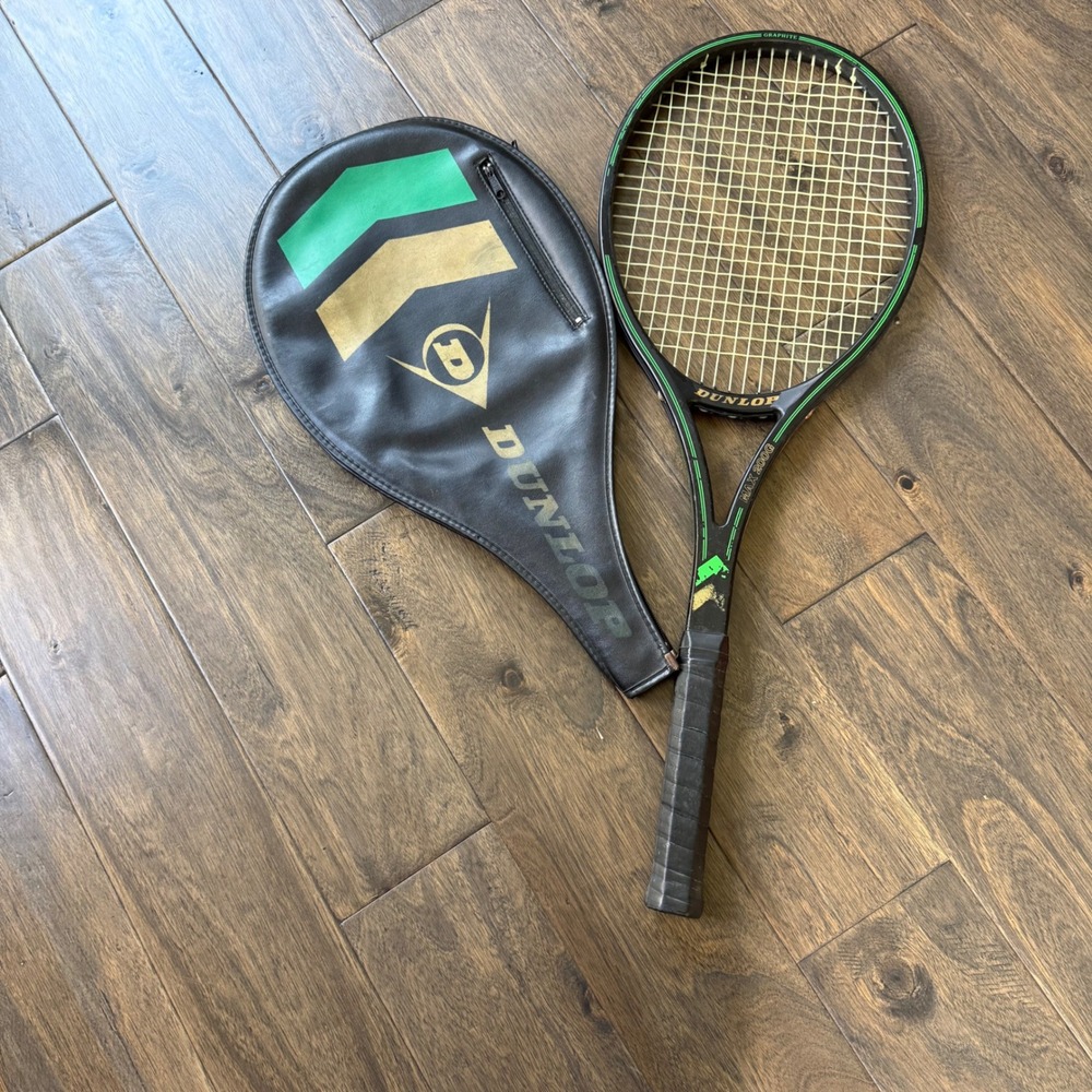 Rare Vintage Dunlop Max 200G Tennis Racquet L0 Black Green Graphite Vintage Case